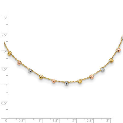 14K Tri-color Polished D/C Fancy Beaded 18in Necklace