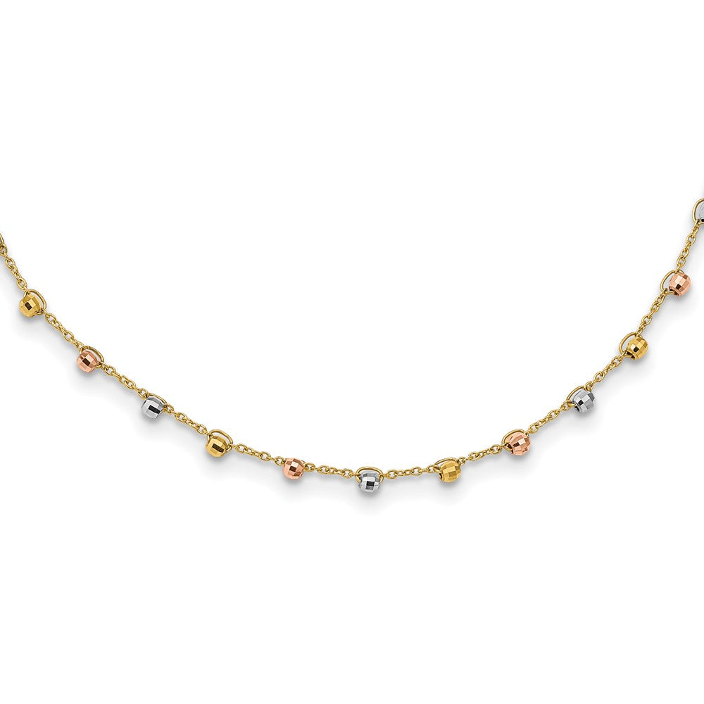 14K Tri-color Polished D/C Fancy Beaded 18in Necklace