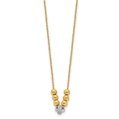 14K Two-tone Polished Beads & CZ w/1.5 in ext. Necklace