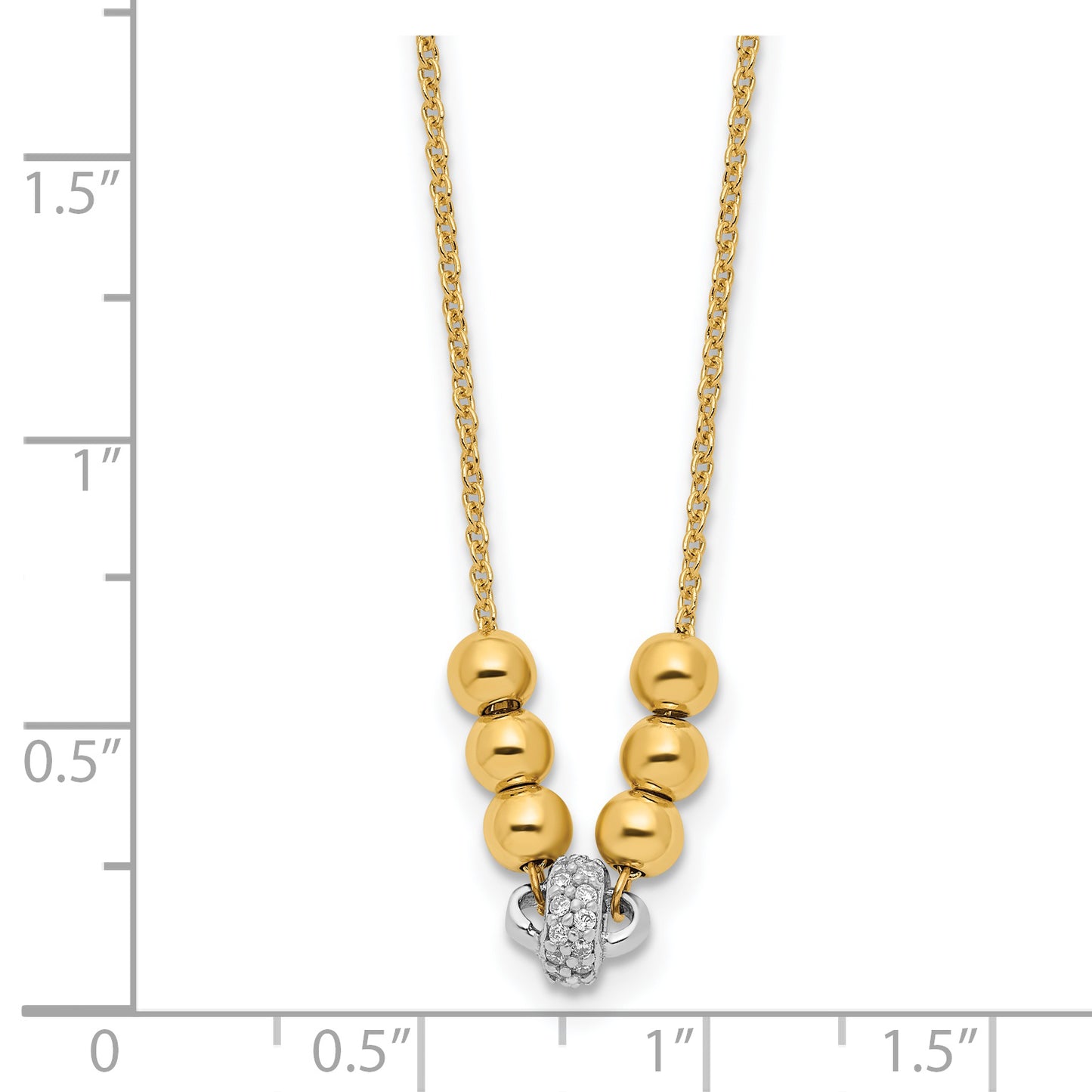 14K Two-tone Polished Beads & CZ w/1.5 in ext. Necklace