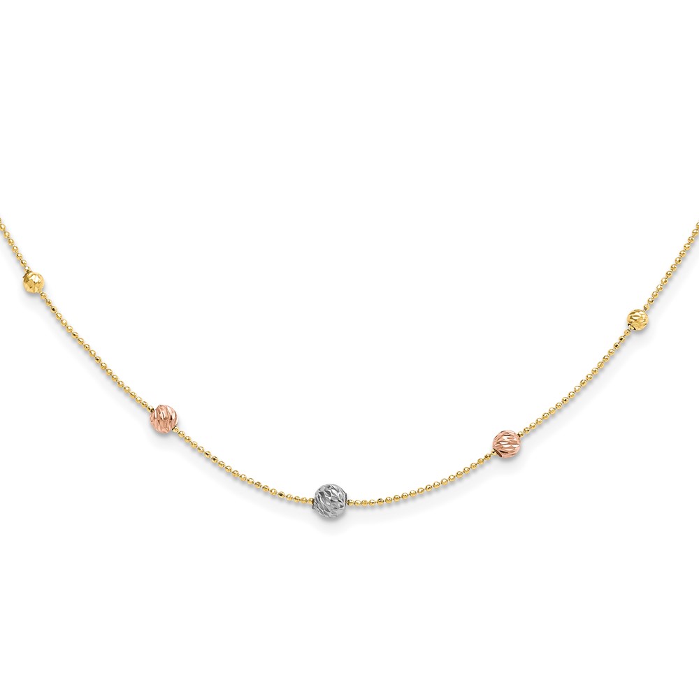 14K Tri-Color D/C Beads Beaded Chain Necklace