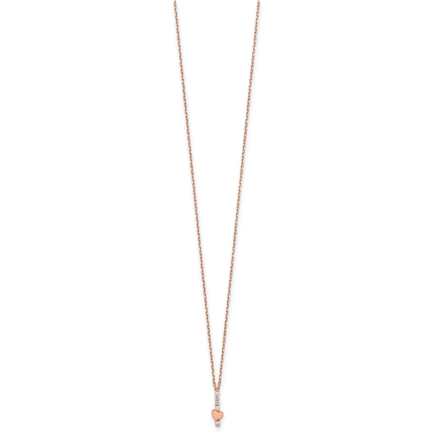 14k Rose Gold Polished CZ Heart w/1.25 in ext Necklace