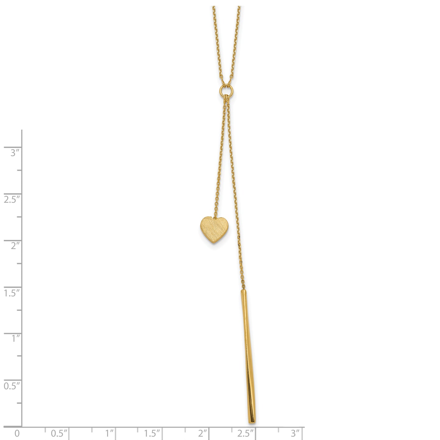 14K Polished Vertical Bar Brushed Heart w/2 in ext. Drop Necklace