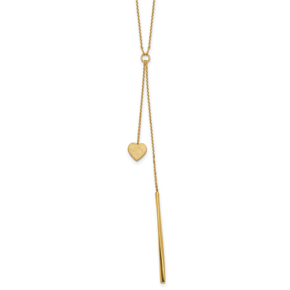 14K Polished Vertical Bar Brushed Heart w/2 in ext. Drop Necklace