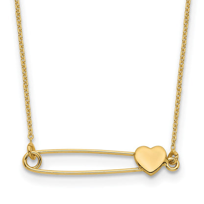 14K Safety Pin with Heart Necklace