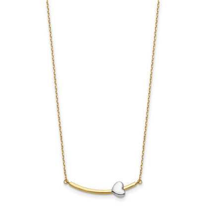 14k Two-tone Heart Bar 18 inch Necklace