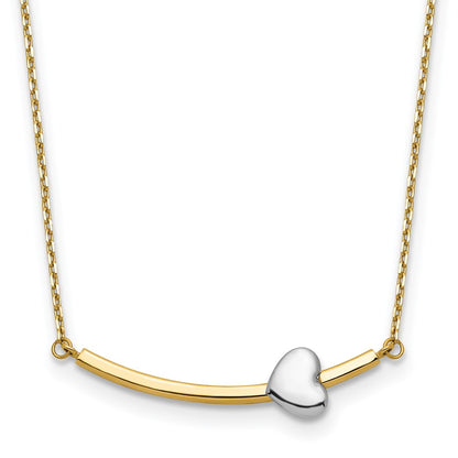 14k Two-tone Heart Bar 18 inch Necklace