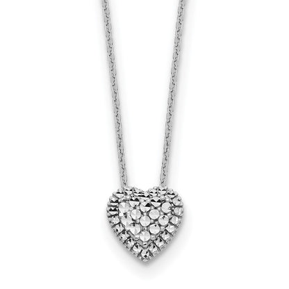 14k White Gold Diamond-cut Heart Slide Necklace