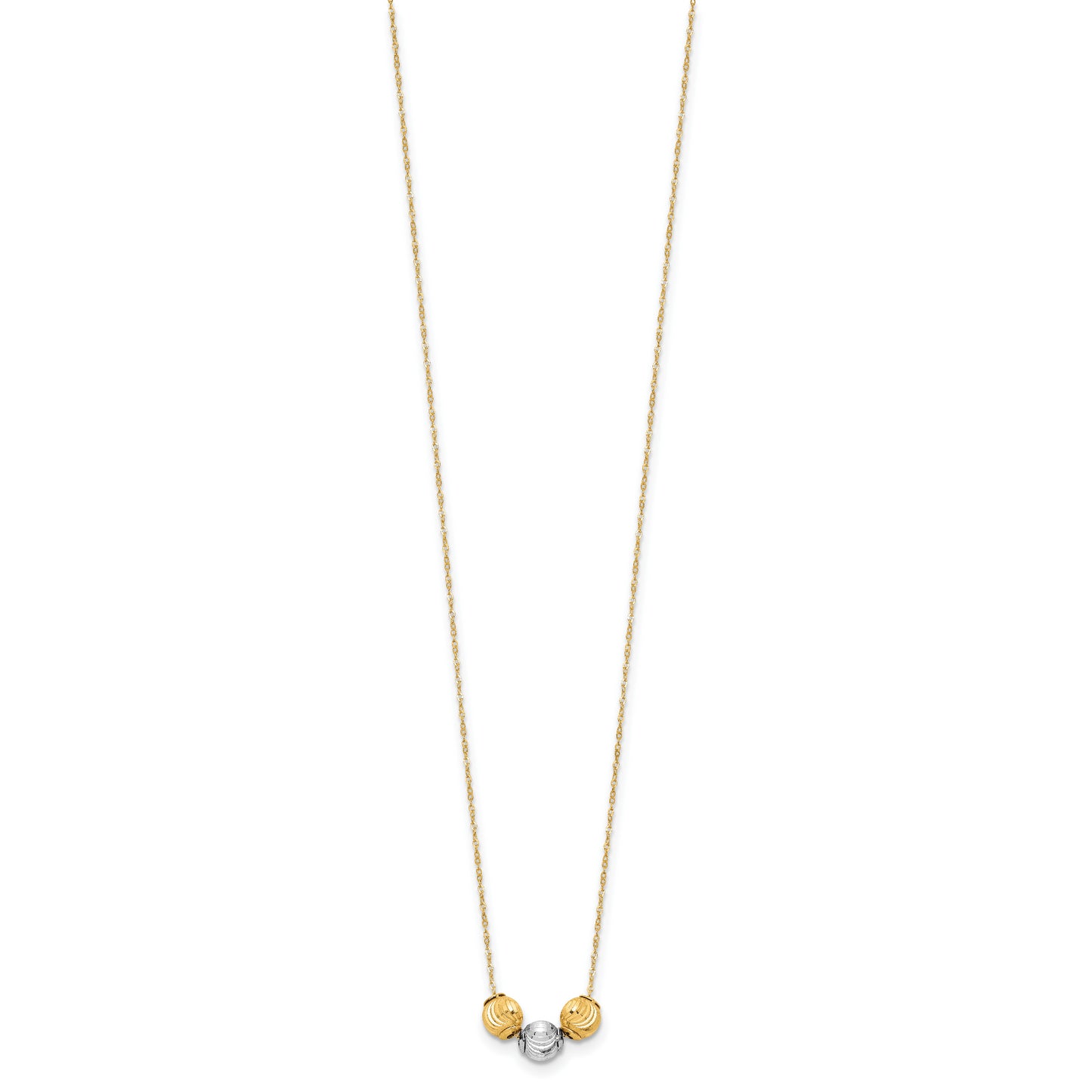 14K Two-tone Polished D/C Beads 17in Necklace