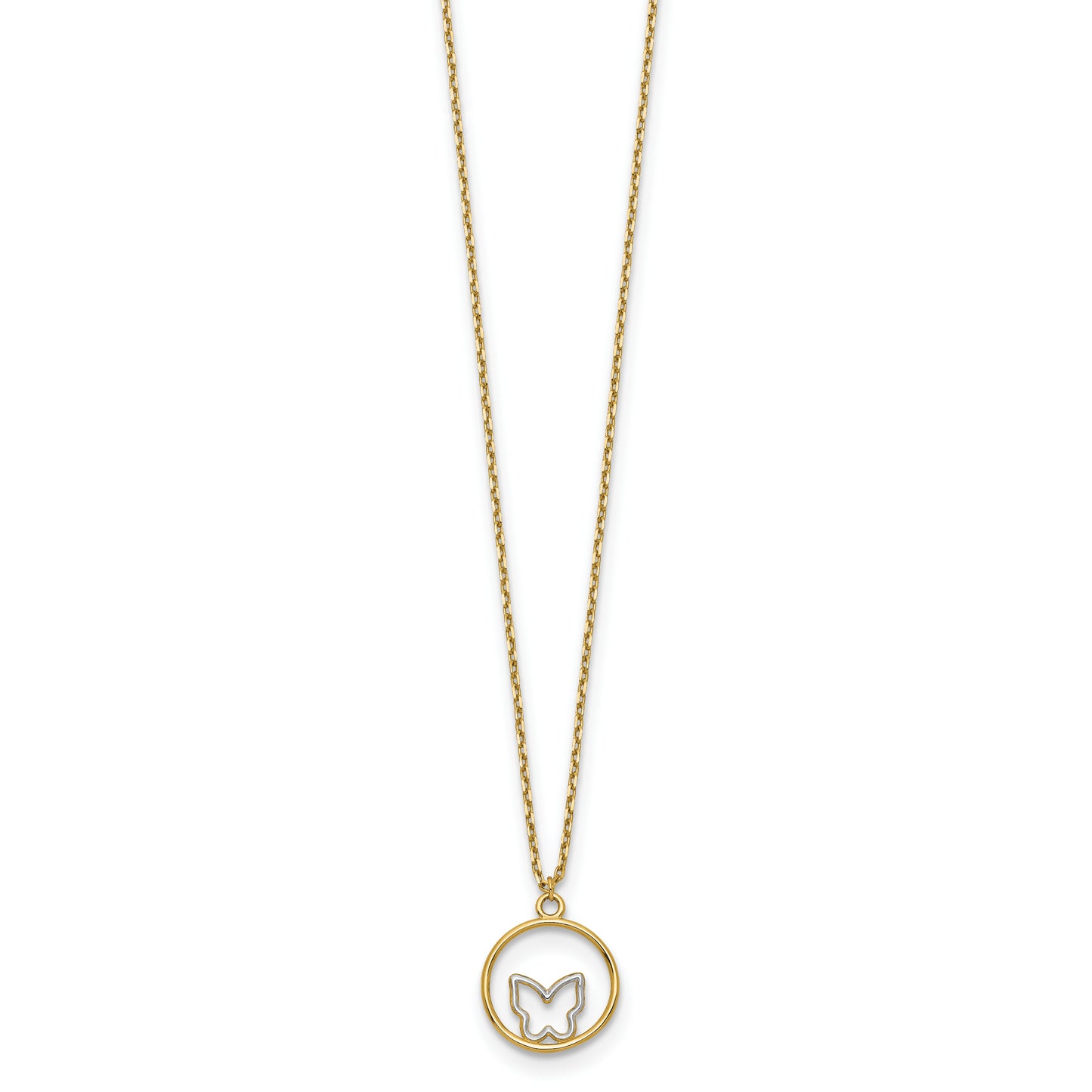 14k w/Rhodium Butterfly in Circle Necklace