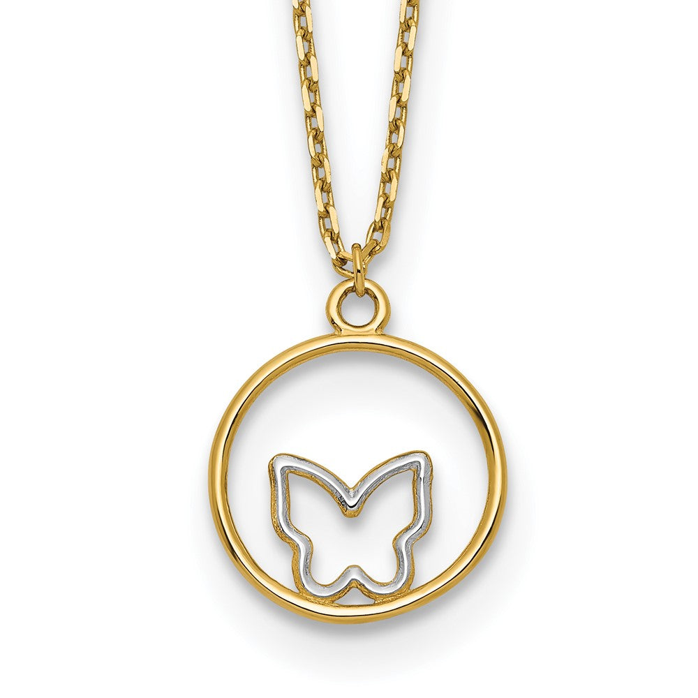 14k w/Rhodium Butterfly in Circle Necklace