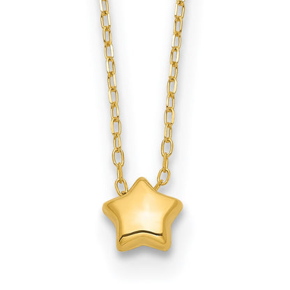 14k Polished and Brushed Reversible Puffed Star 16.5in Necklace