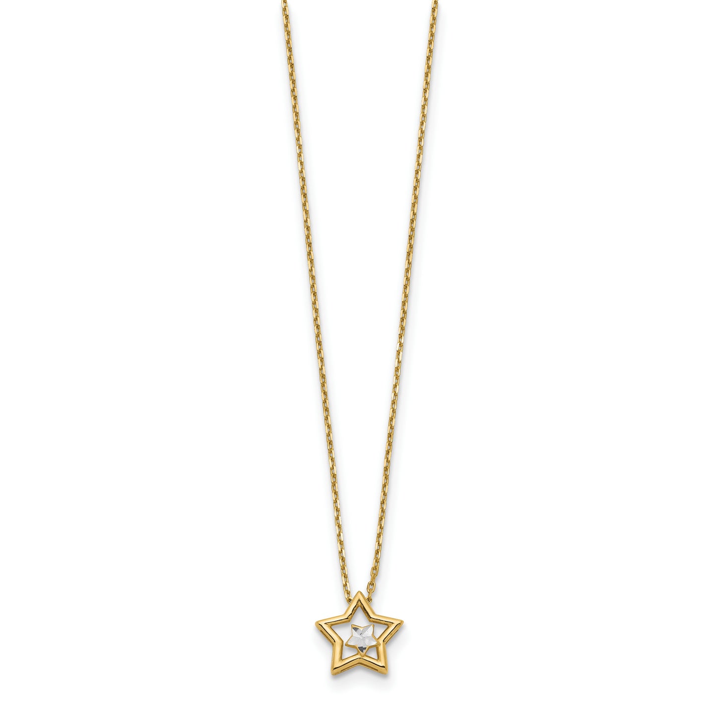 14k w/Rhodium Diamond-cut Star in Star Necklace
