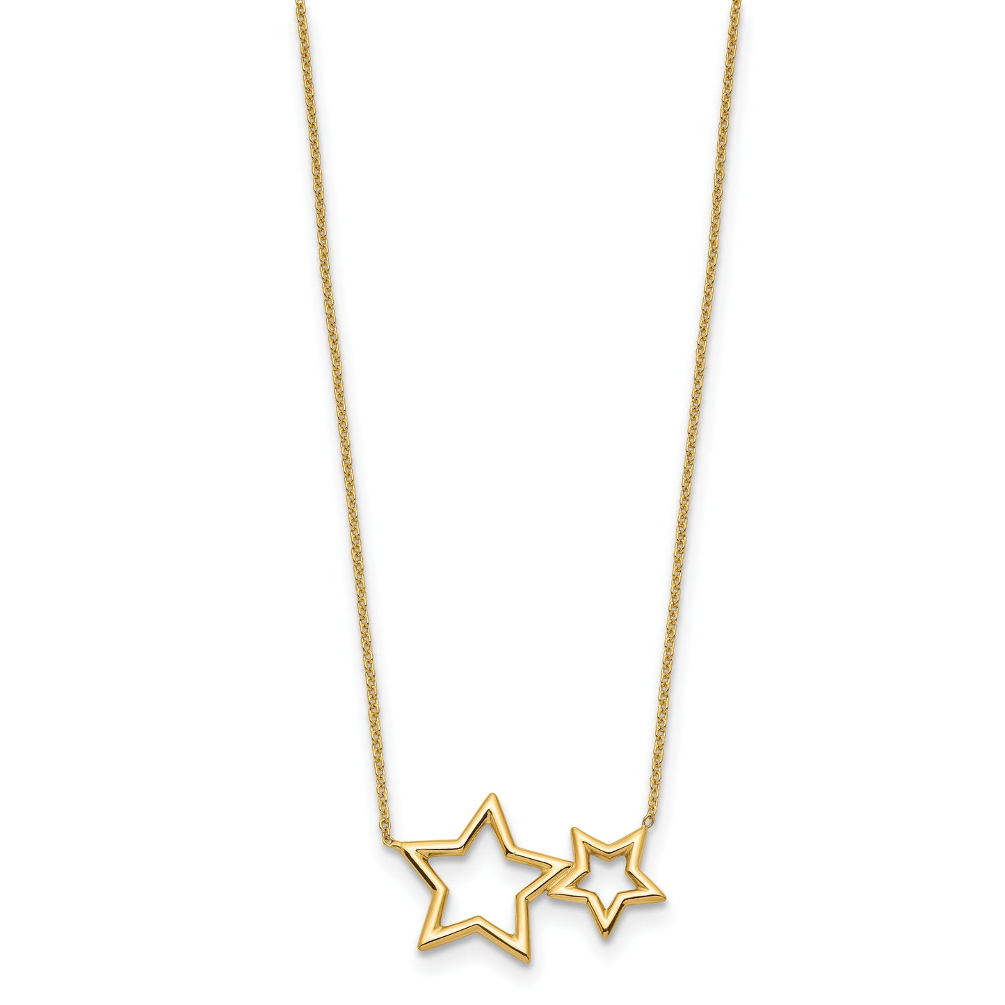 14K Polished Two Stars Necklace
