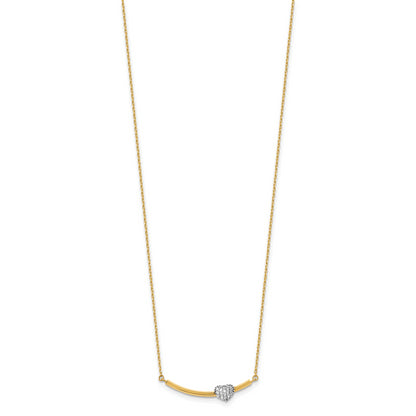 14K Two-tone Polished CZ Heart on Bar 17in Necklace
