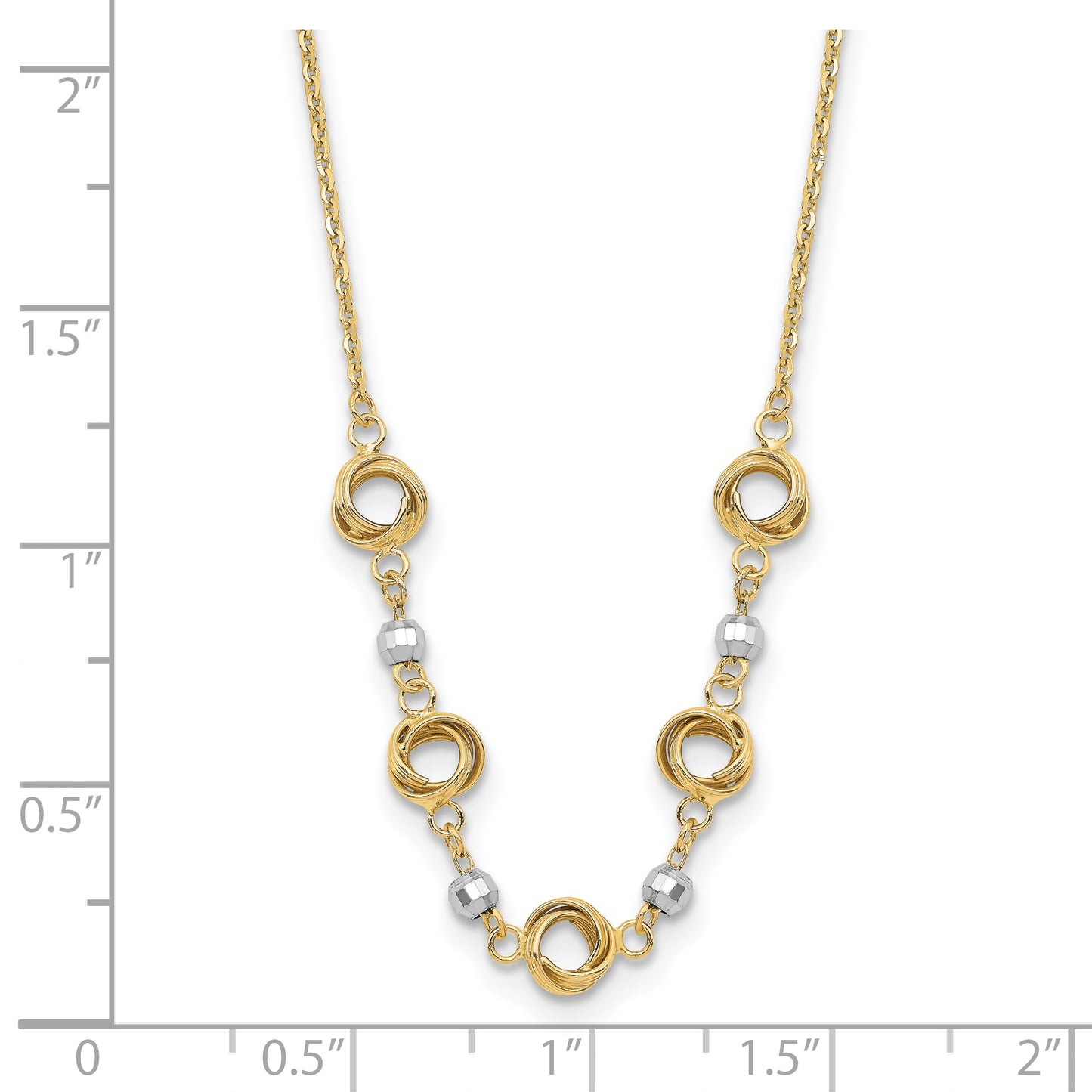14K Two Tone 2 in Ext Polished Love Knots D/C Bead Necklace