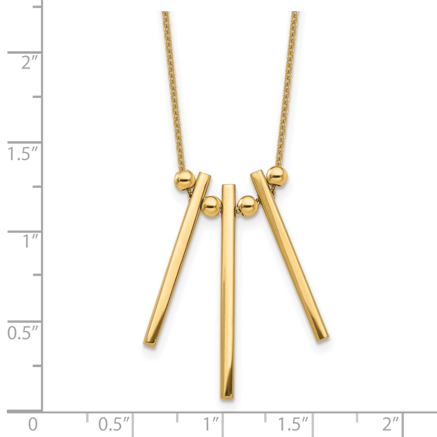 14K Gold Polished Three Bar Dangle Necklace