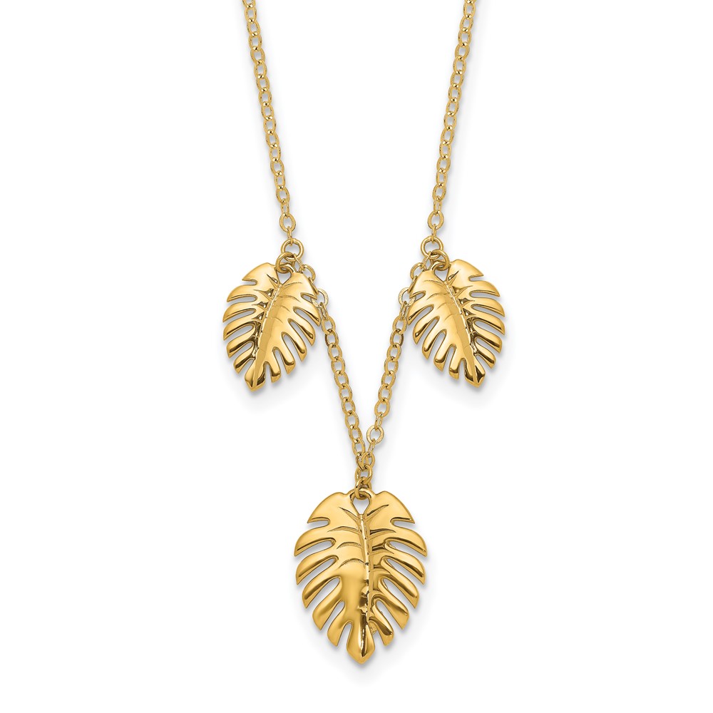 14K Polished Dangle Palm Leaves Necklace