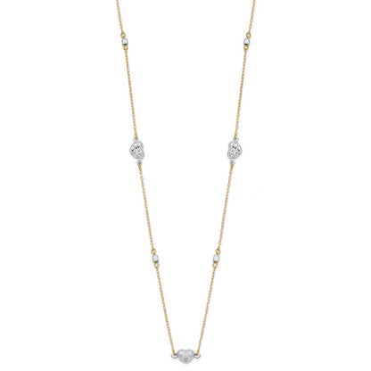 14K Two Tone Polished D/C Hearts Necklace
