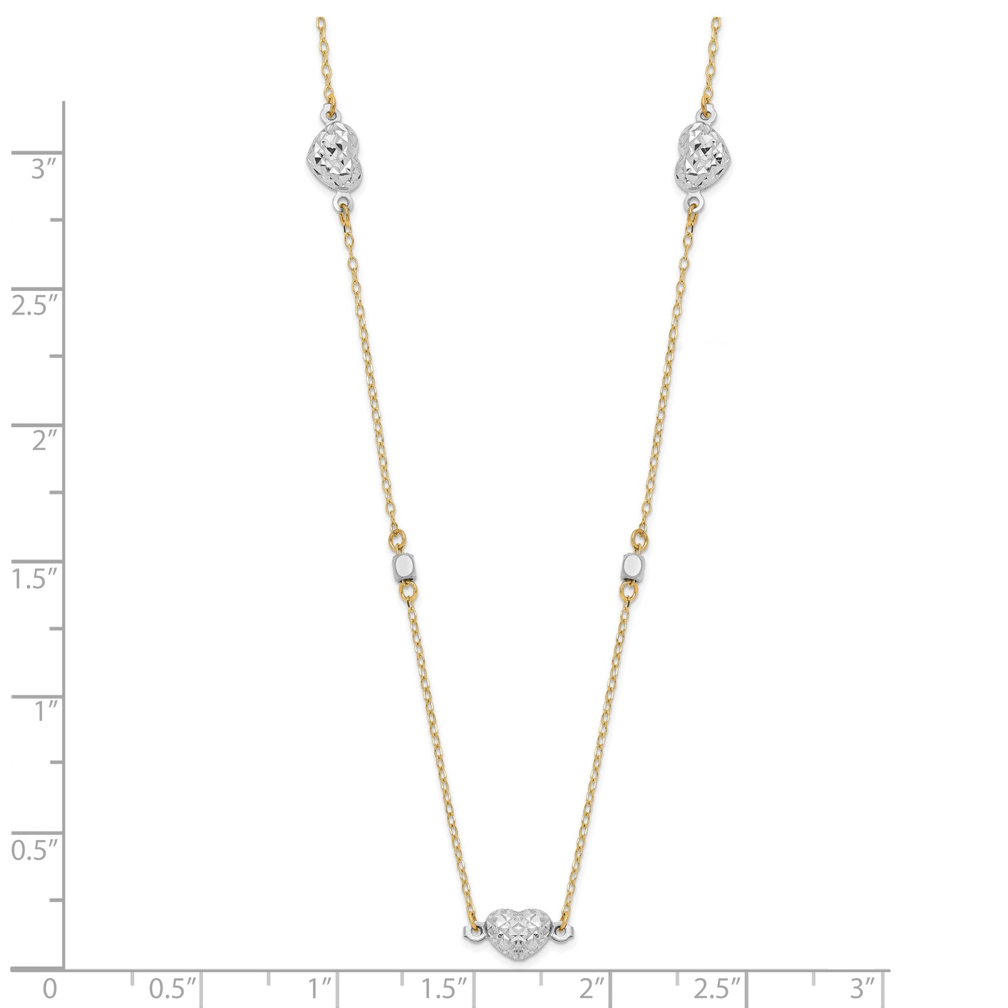 14K Two Tone Polished D/C Hearts Necklace