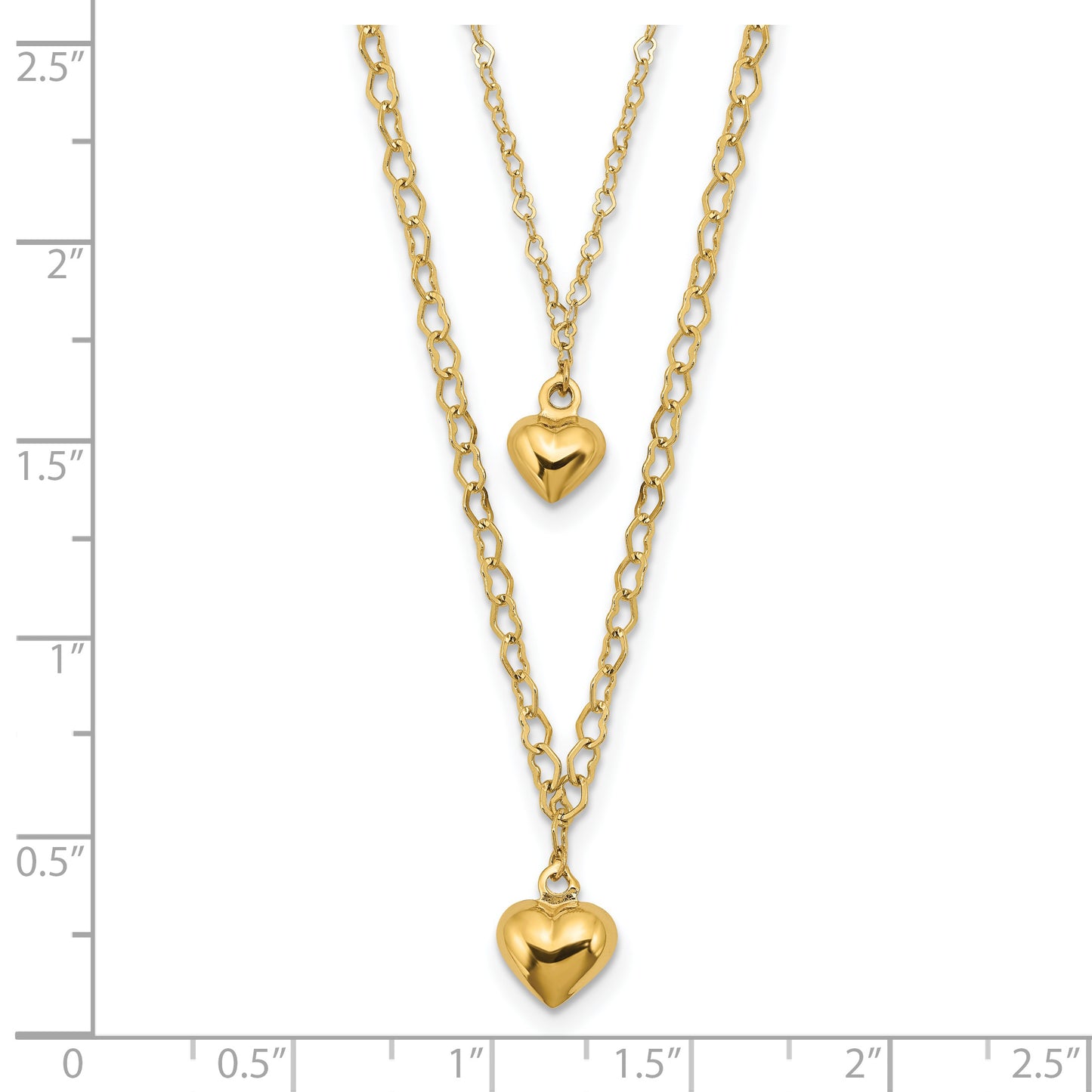 14K Double Layer Heart Link Polished Hearts 2 in ext. Necklace
