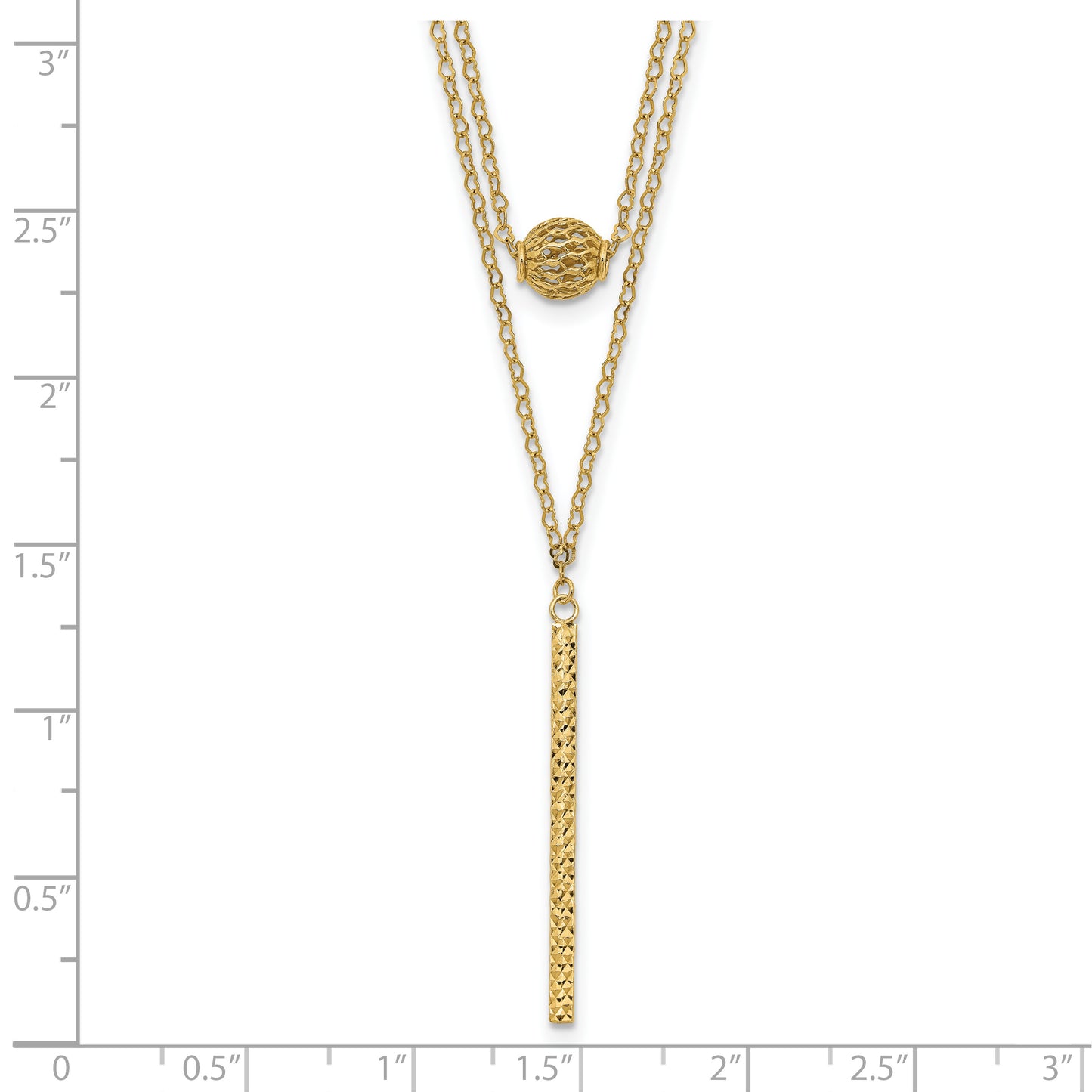 14K Double Layer Hollow Bead D/C Bar 2 in Necklace