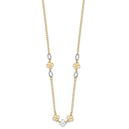 14K Two-tone Diamond-cut Polished Flower Necklace
