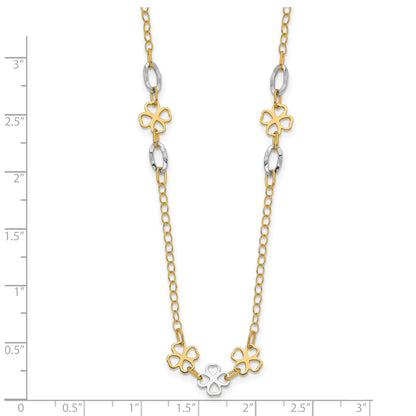 14K Two-tone Diamond-cut Polished Flower Necklace