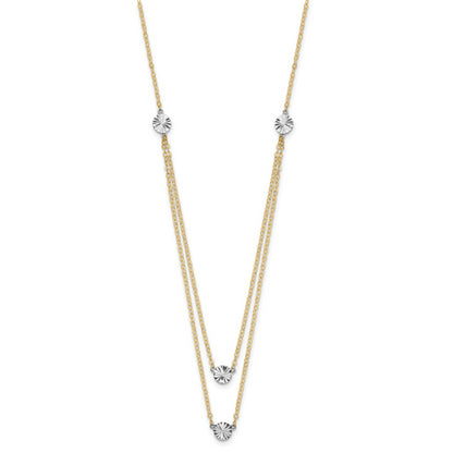 14K Two-tone Polished & D/C Discs Double Necklace