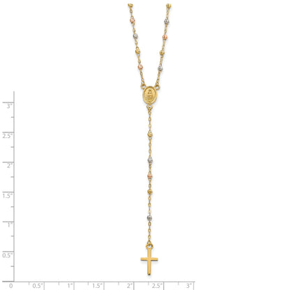 14k Tri-color Beaded Rosary 17 inch w/ 3in ext Necklace
