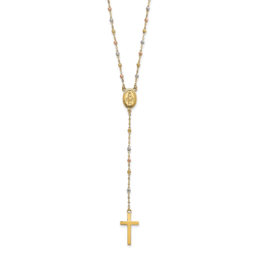 14k Tri-color Bead Rosary 17in w/3 in ext Necklace