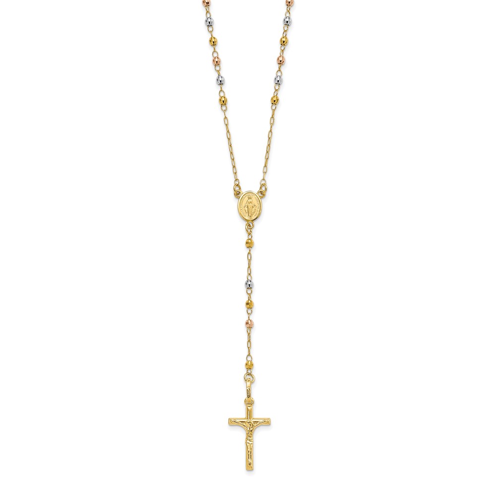14K Tri-color Polished Faceted Beads Rosary Necklace