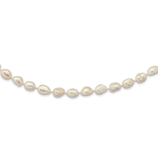 14K 7x11 Baroque White FWC Pearl Necklace