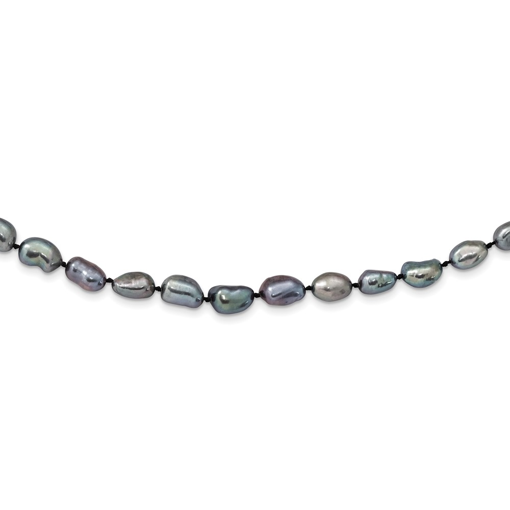 14K White Gold 7x11 Baroque Black FWC Pearl Necklace