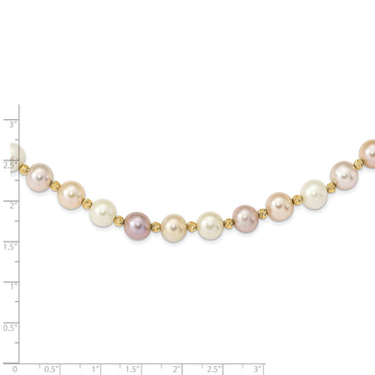 14K 8-9mm Semi-round Pink/Purple/White FWC Pearl D/C Beaded Necklace