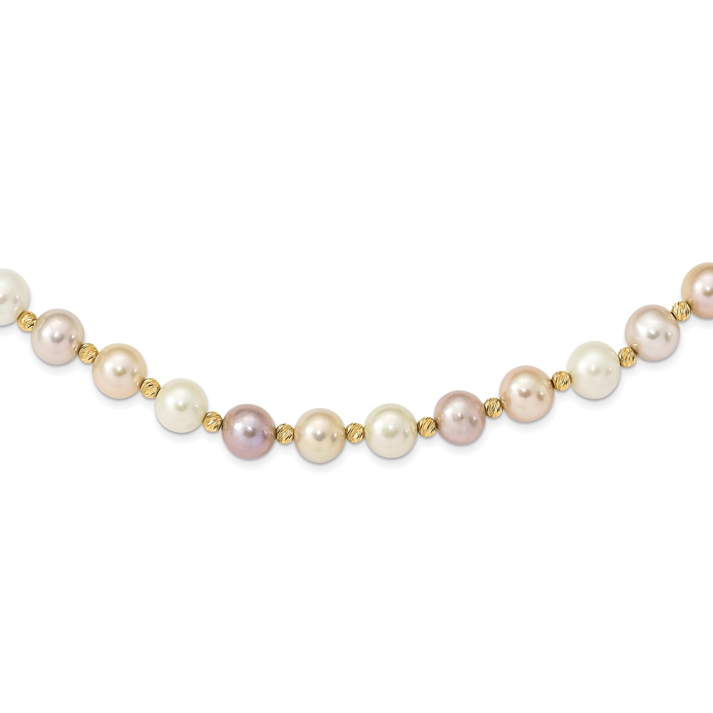 14K 8-9mm Semi-round Pink/Purple/White FWC Pearl D/C Beaded Necklace
