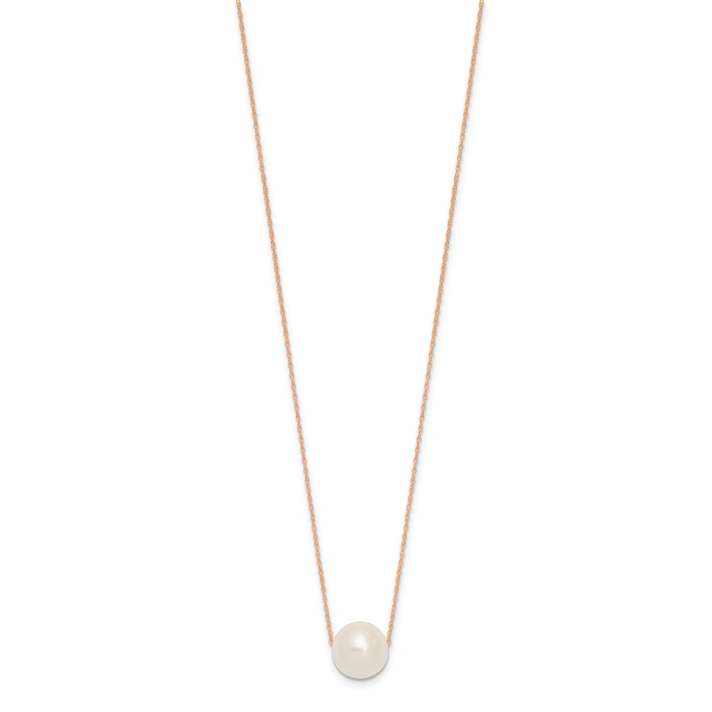 14K Rose Gold 10-11mm Round White FWC Pearl Rope Necklace