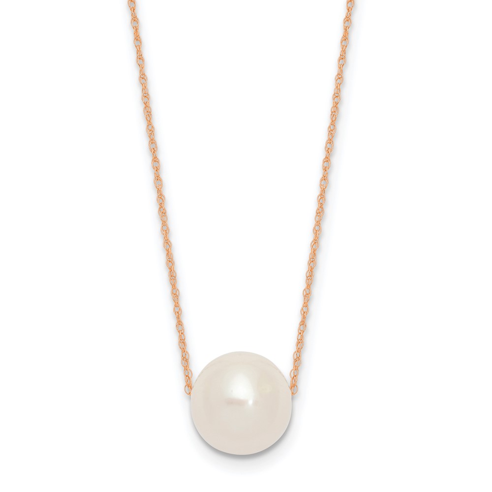 14K Rose Gold 10-11mm Round White FWC Pearl Rope Necklace