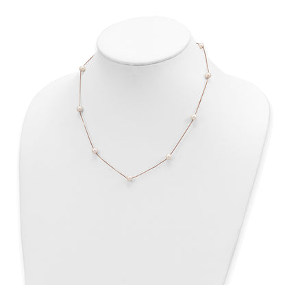 14K Rose Gold 5-6mm Round White FWC Pearl 9-Station Necklace