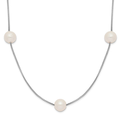 14K White Gold 5-6mm Round White FWC Pearl 9-Station Necklace
