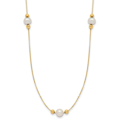 14K Polished FWC Pearl and Bead 3 Station 16in w/2 in ext. Necklace