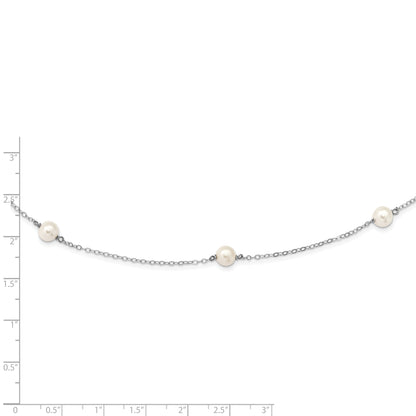 14K White Gold 5-6mm Round White FWC Pearl 7 Station Necklace