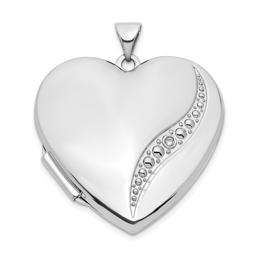 14k White Gold Wave Diamond 27mm Heart Locket