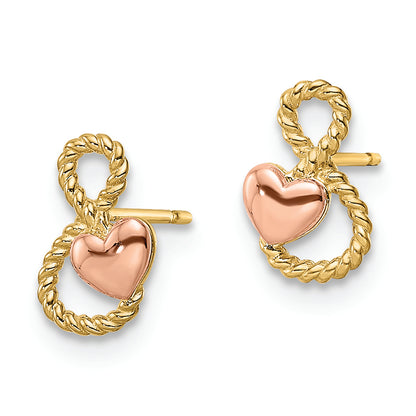 14k Two-tone Heart Post Earrings