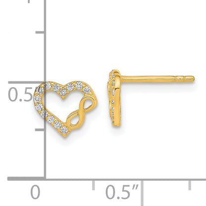 14K Polished Cut Out Heart and Infinity Sign CZ Post Earrings