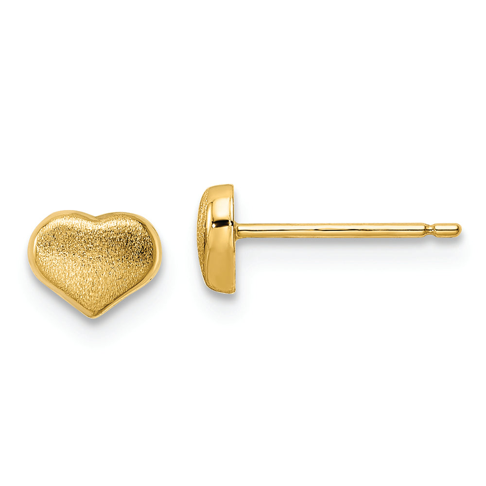 14k Satin and Polished Heart Post Earrings