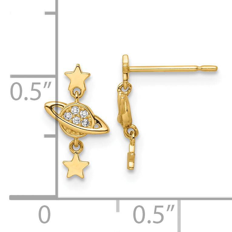 14k CZ Saturn & Stars Dangle Post Earrings