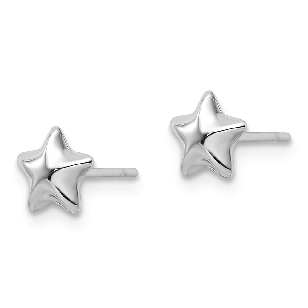 14k White Polished Small Puffed Star Post Earrings