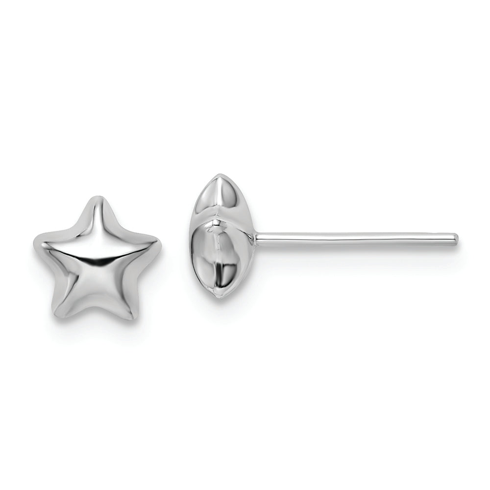 14k White Polished Small Puffed Star Post Earrings