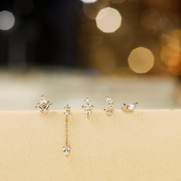 DEWDROP | Pear and Round White Sapphire Drop Stud Earring